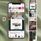 Phone screen displaying a hotel booking app with promotional content on a green background